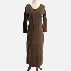 Peruvian Connection Faux Wrap Pima Cotton Knit Midi Dress in Brown - Size Small